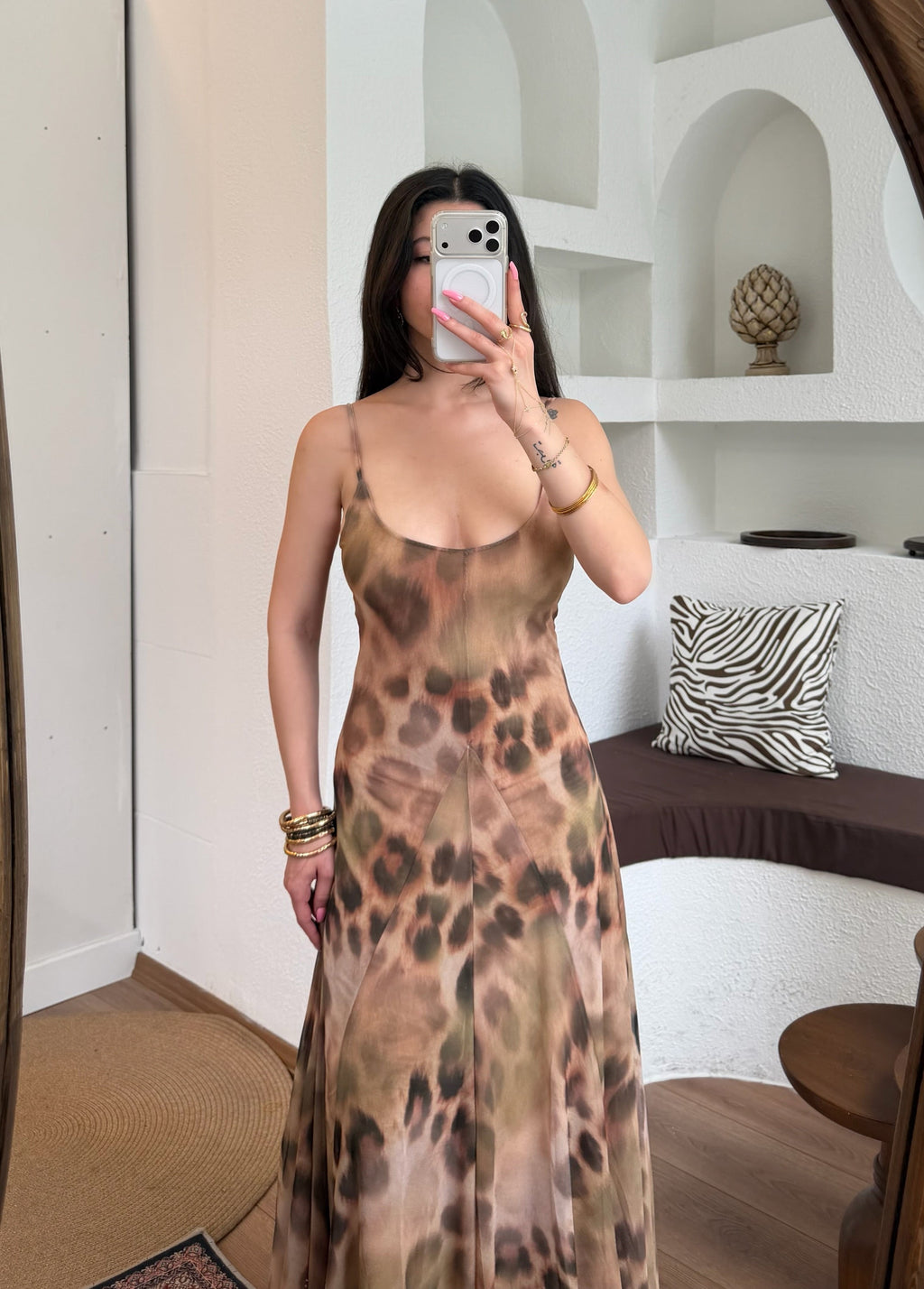 Leopar maxi elbise