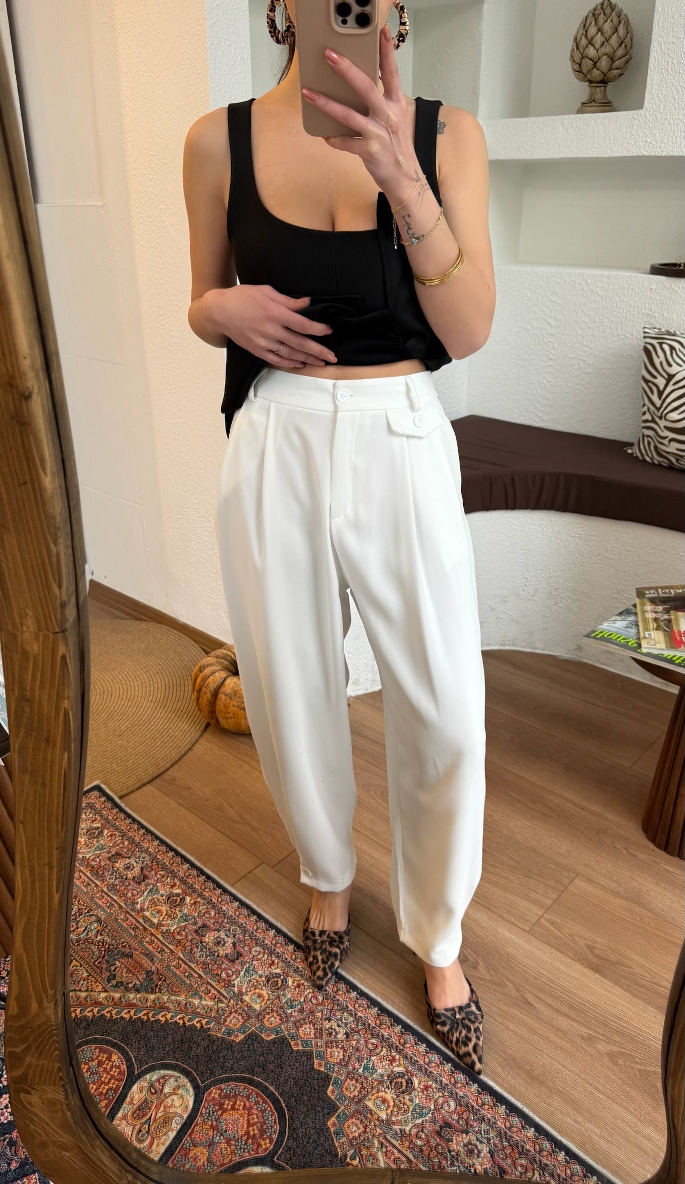 Slouchy beyaz pantolon