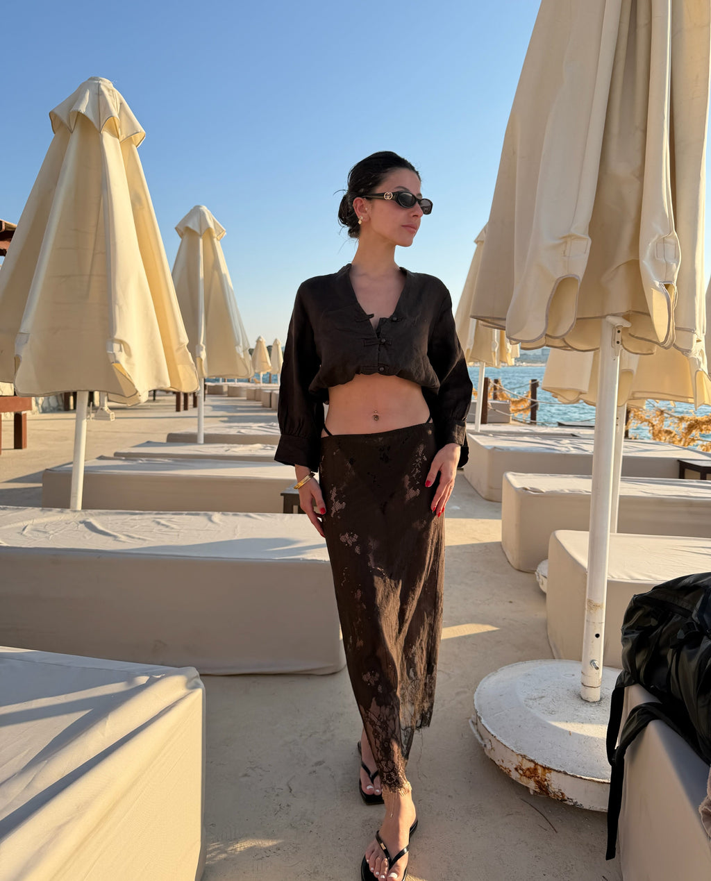 Dantel acı kahve beachwear etek