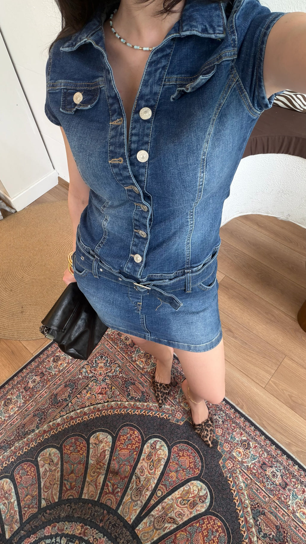 Denim kemerli elbise