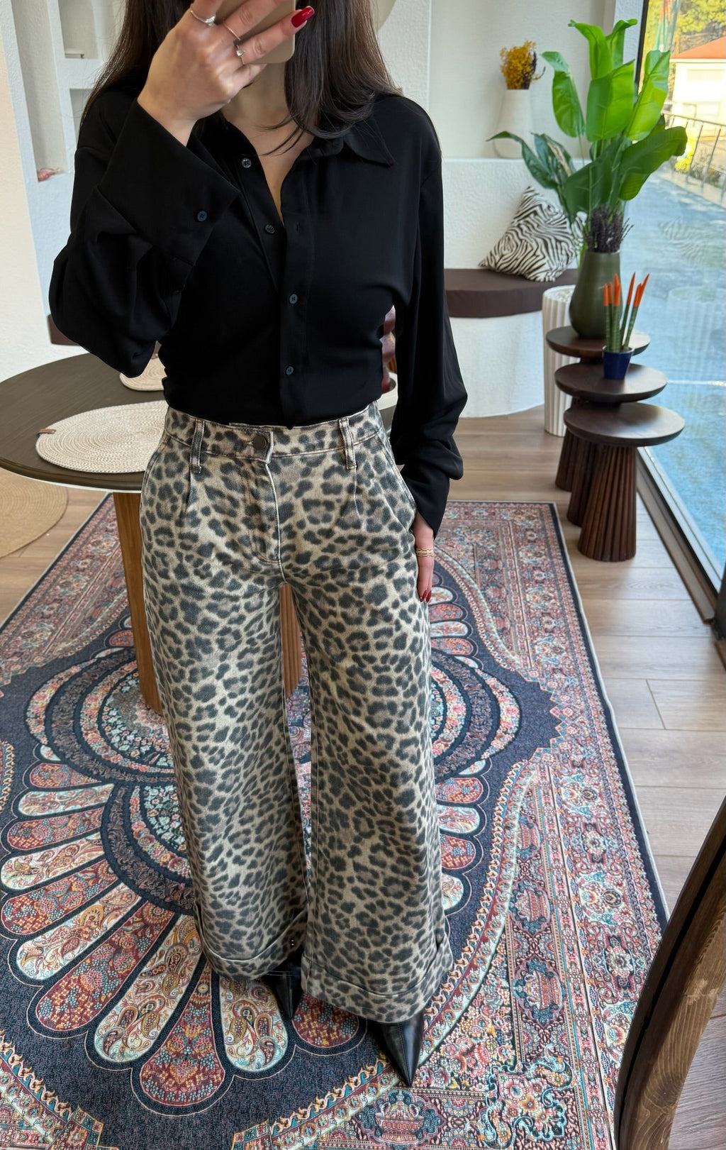 Pcro leopar katlama paça jean