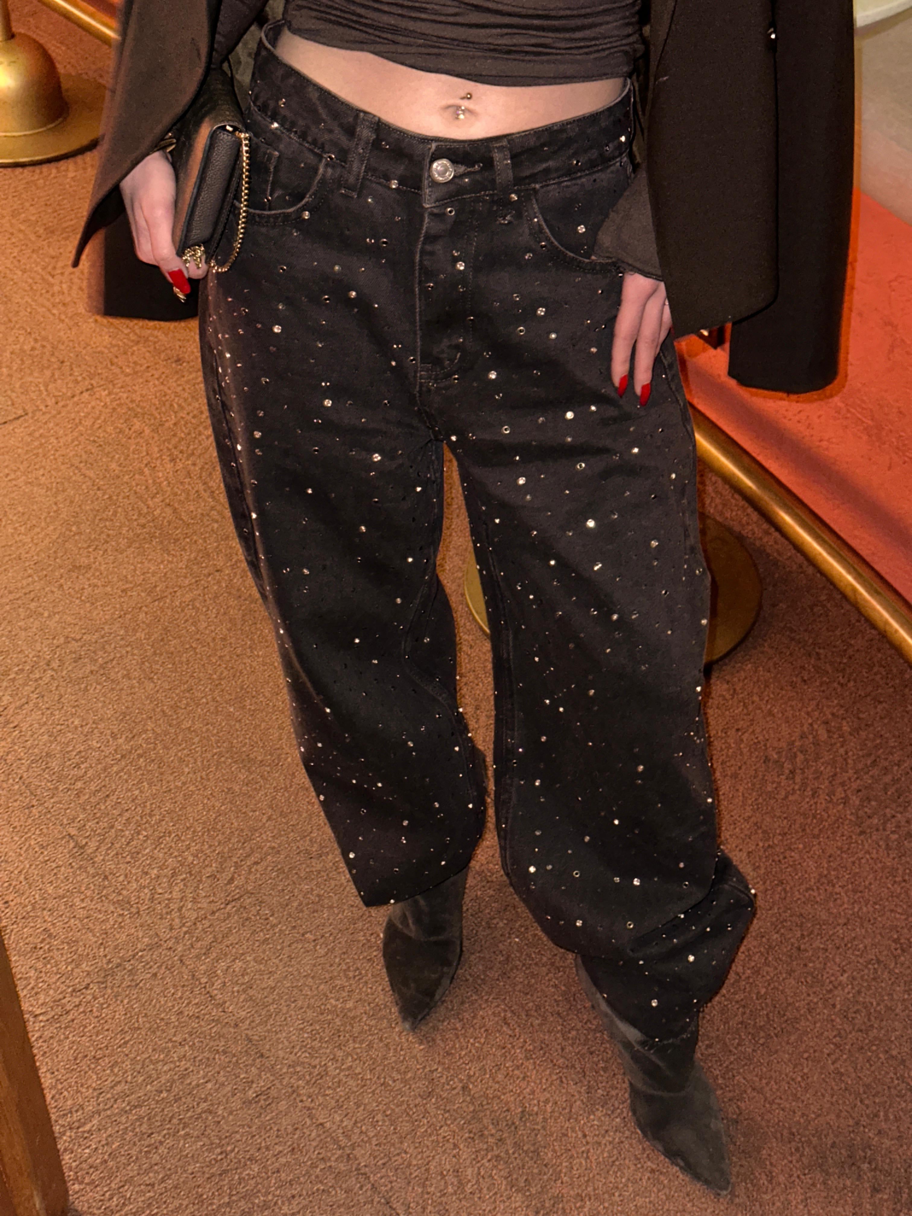 Demir taşlı acı kahve baggy jean