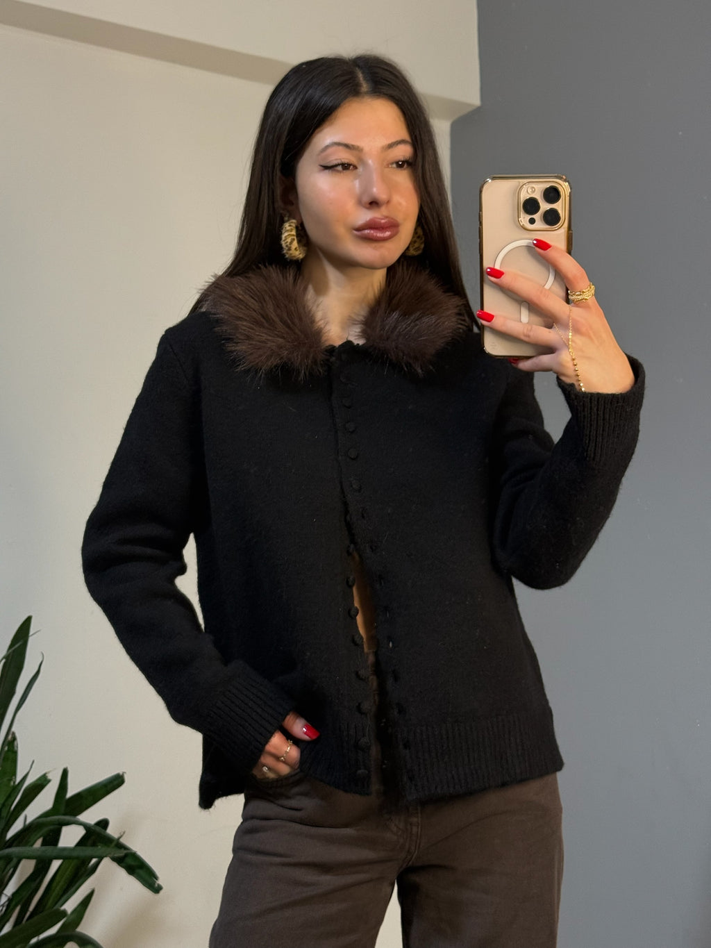 Kürk yakalı triko hırka