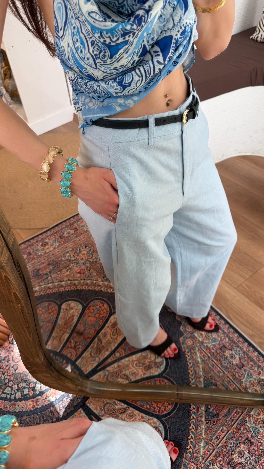 Keten kemerli pantolon
