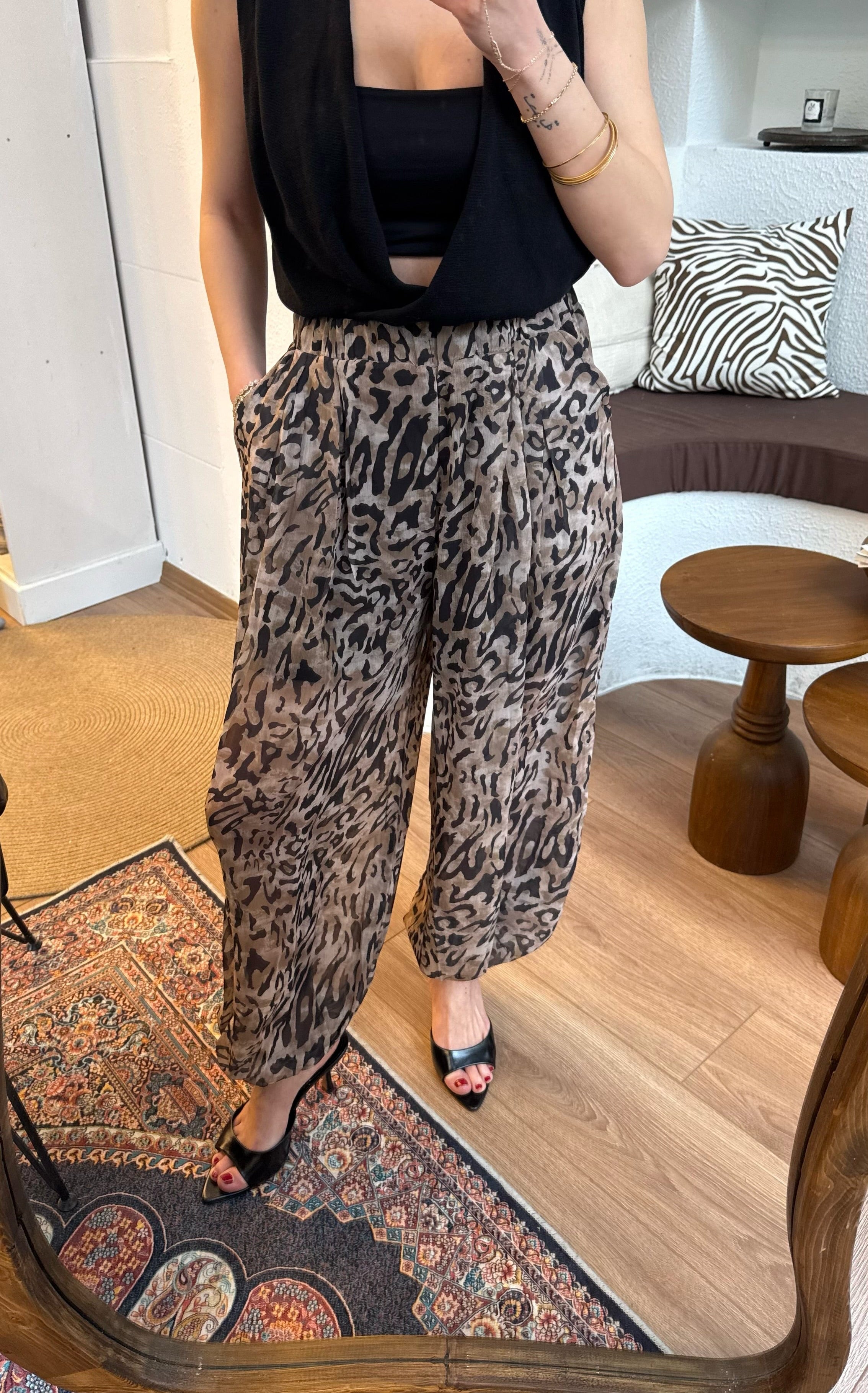 Şifon Leopar şalvar pantolon