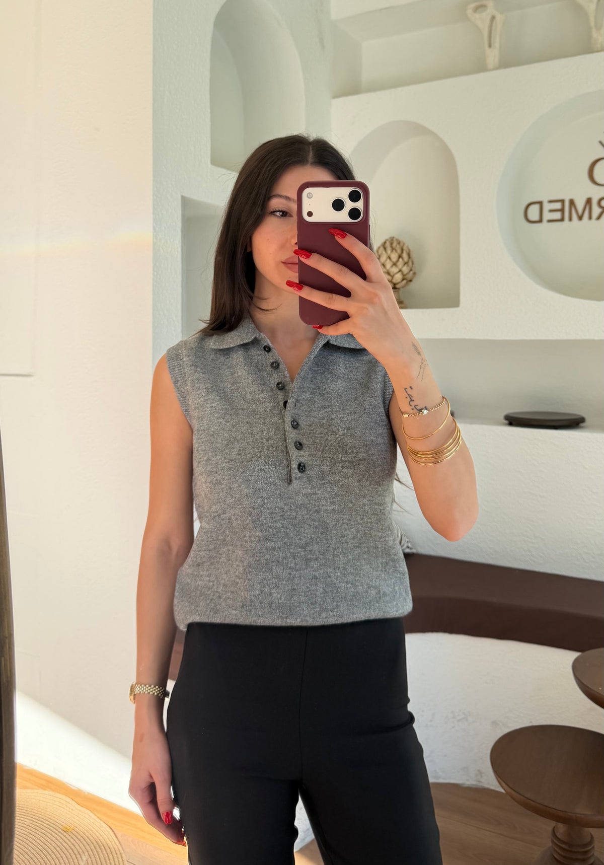 Yarım düğmeli polo yaka triko