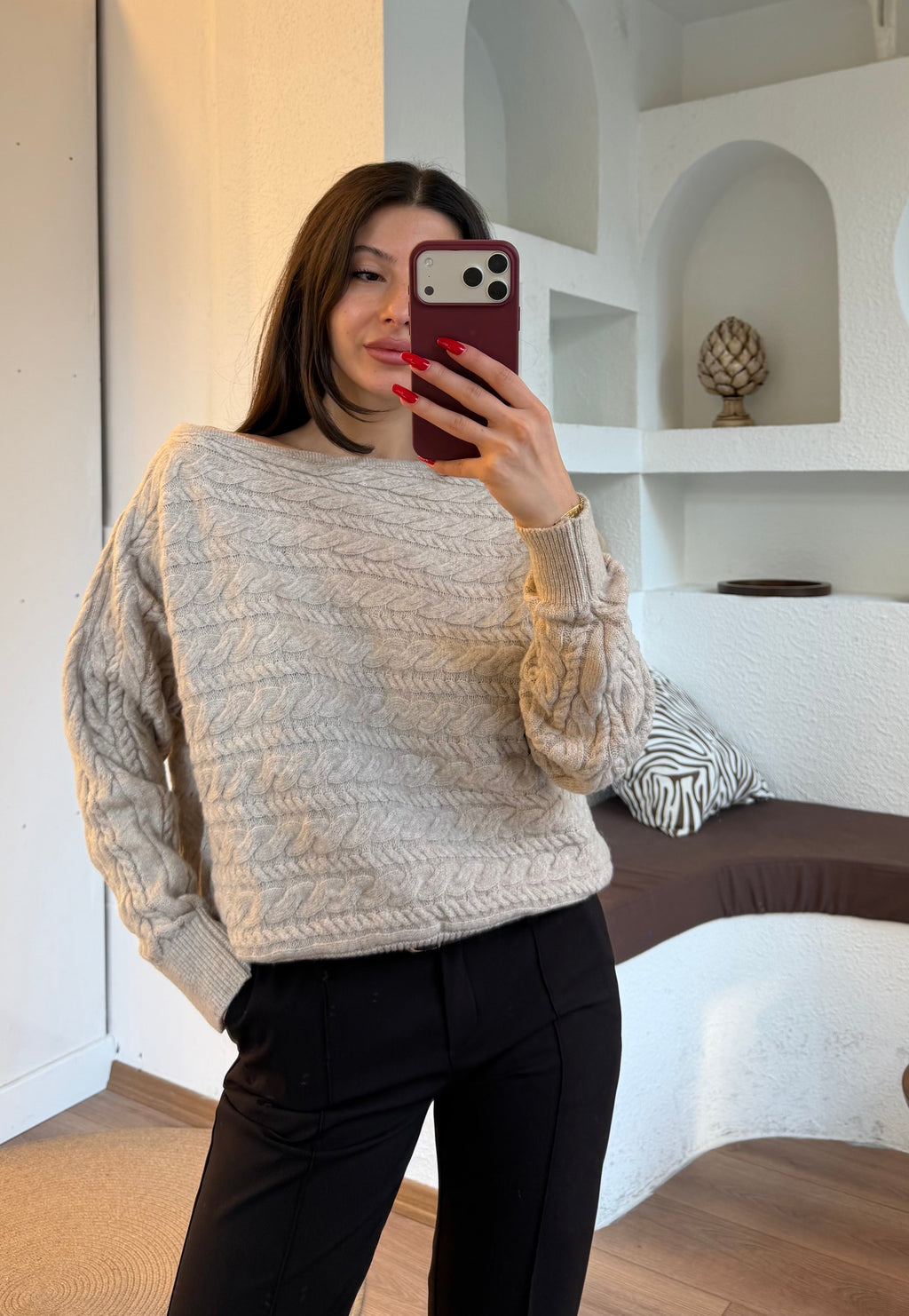 Kayık Yaka Örgü Model Kazak