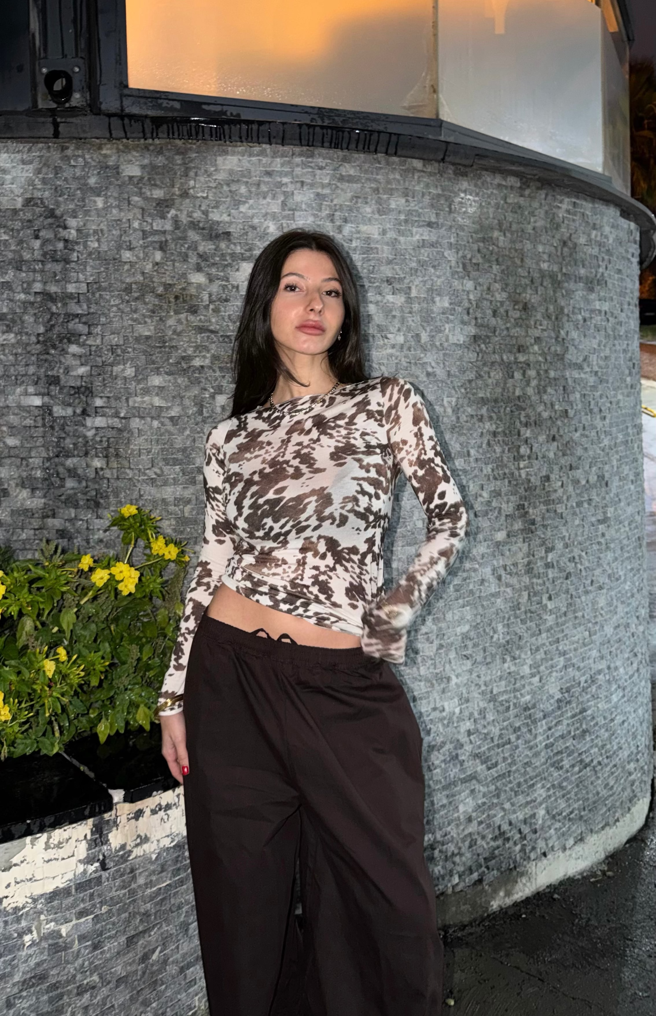 Cow desenli kaşmir bluz
