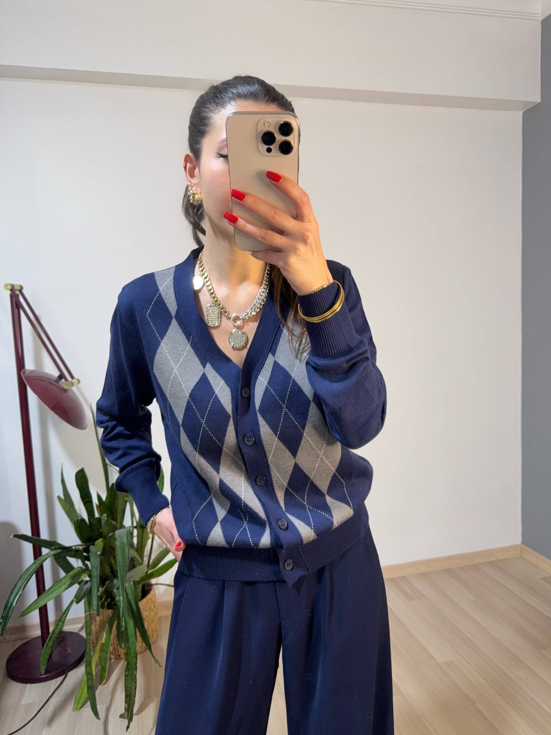 Baklava desen triko hırka