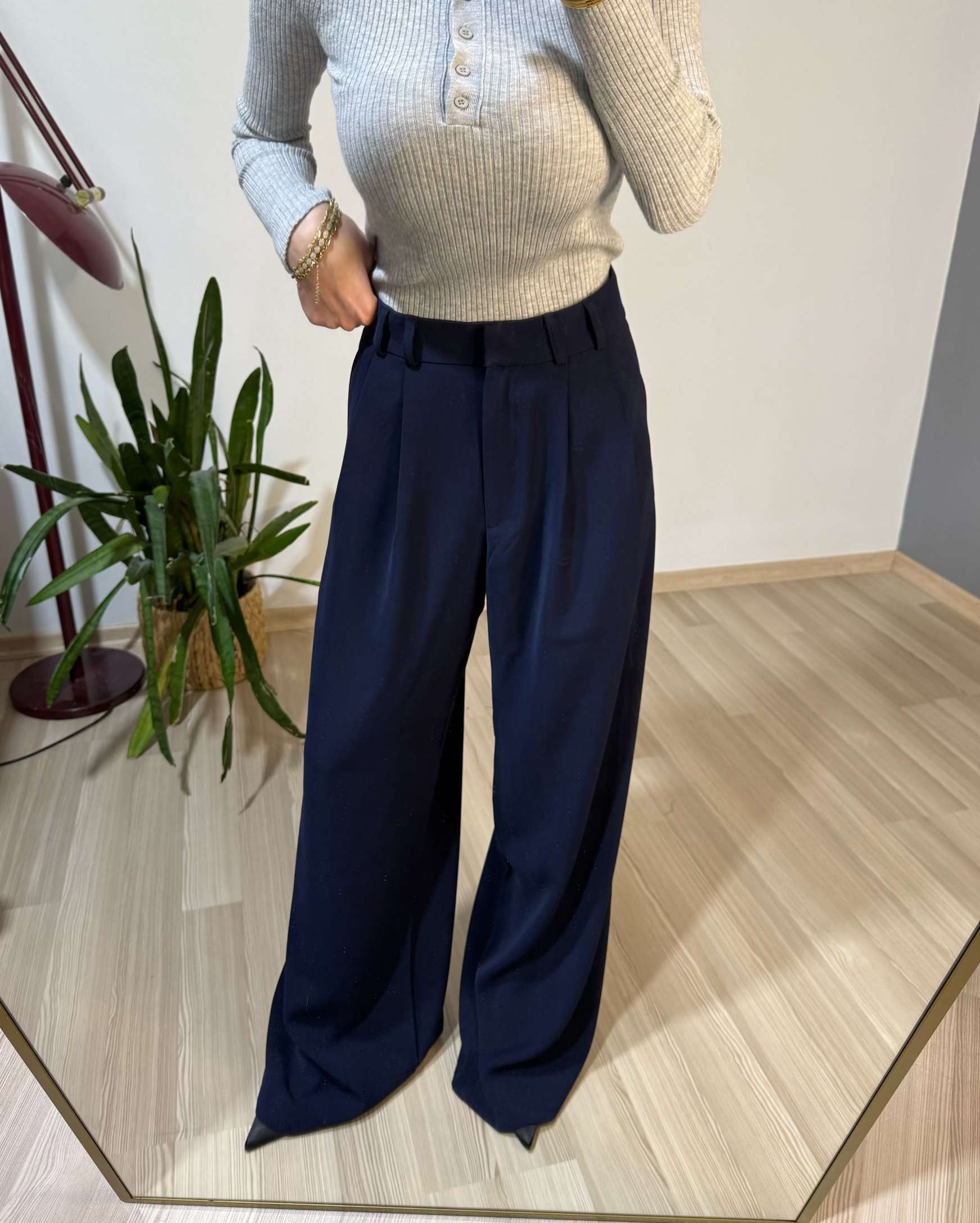 Lacivert krep kumaş pantolon