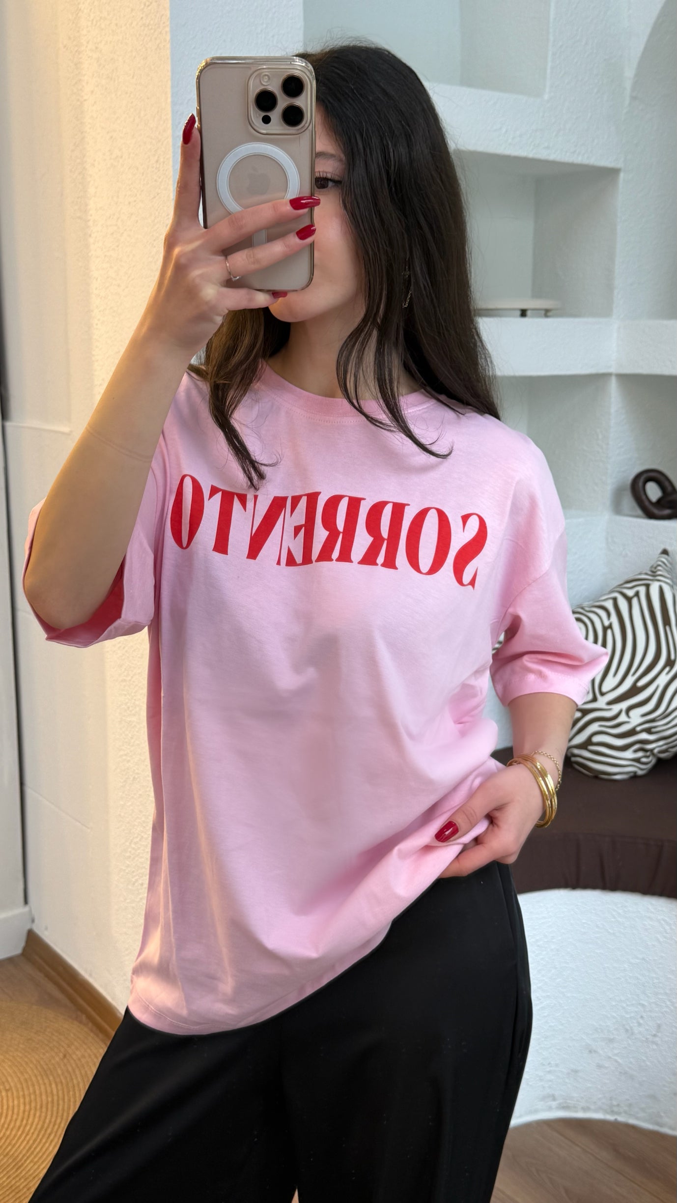 Sorrento baskılı pembe tişört